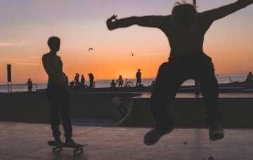 Image of a Skateboarder on the Skatebowl at Sunset on Scarborough Beach